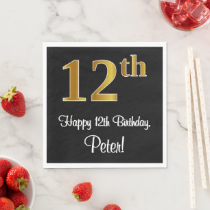 12th Birthday ~ Elegant Luxurious Faux Gold Look # Napkin