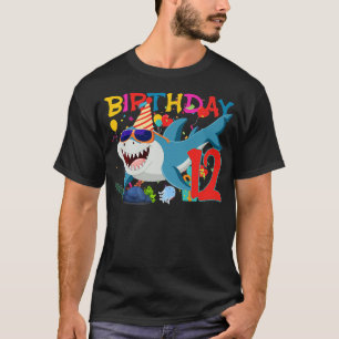 12th Birthday Family Shark Kids Twelve Twelve Twel T-Shirt
