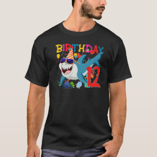 12th Birthday Family Shark Kids Twelve Twelve Twel T-Shirt