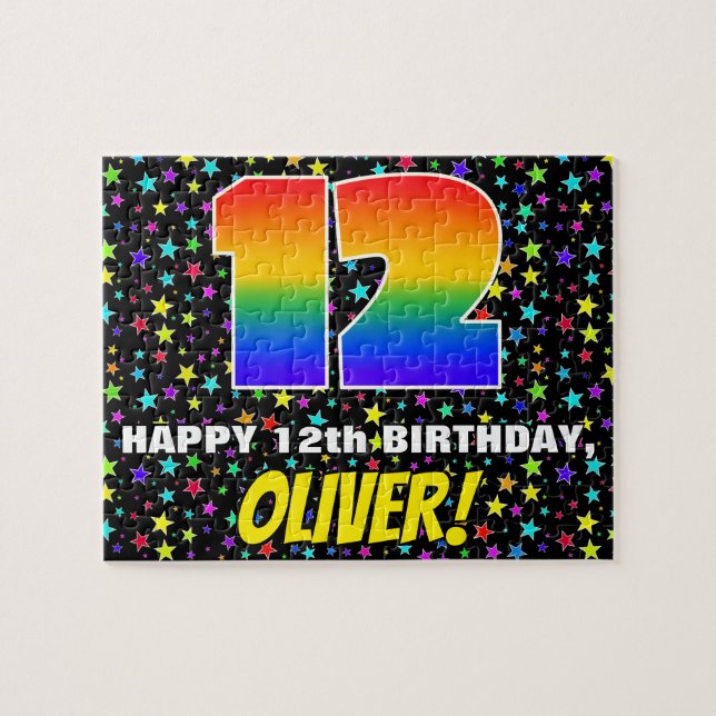12th Birthday — Fun, Colourful Star Field Pattern Jigsaw Puzzle (Horizontal)