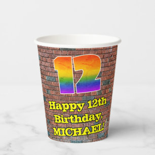 12th Birthday: Fun Graffiti-Inspired Rainbow 12 Paper Cups