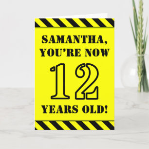 12th Birthday: Fun Stencil Style Text, Custom Name Card