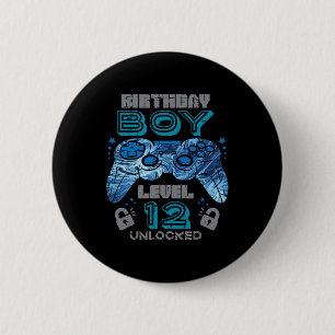 12th Birthday Gamer Level 12 Unlocked Video Gaming 2 Inch Round Button