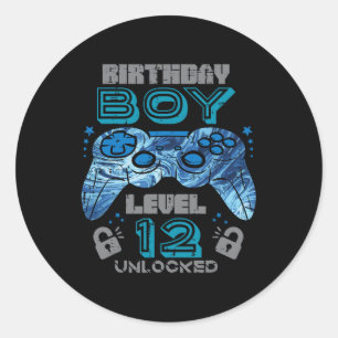 12th Birthday Gamer Level 12 Unlocked Video Gaming Classic Round Sticker