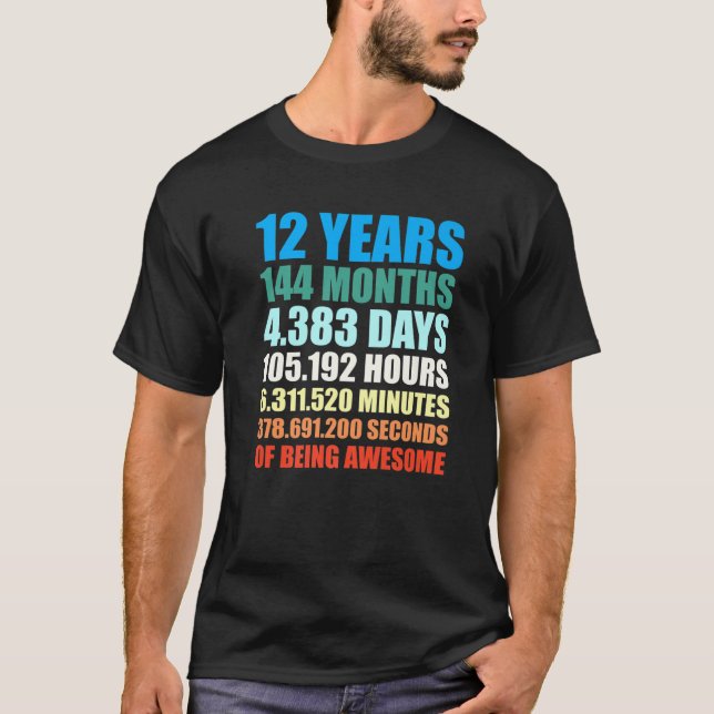 12Th Birthday Gift Boy 12 Years Being Awesome T-Shirt (Front)