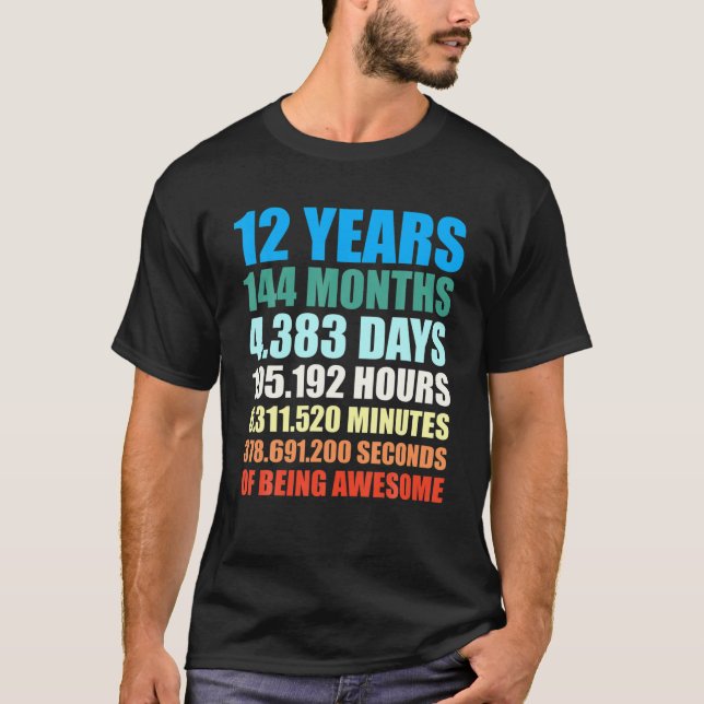 12Th Birthday Gift Boy 12 Years Being Awesome T-Shirt (Front)