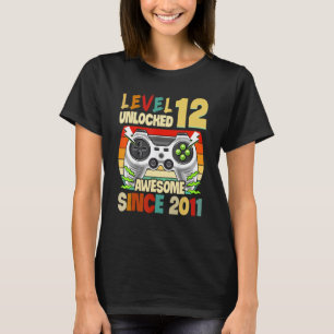 12th Birthday Gift Boys Level 12 Unlocked 12 Year  T-Shirt