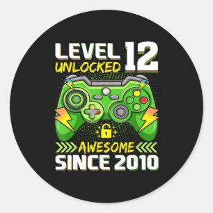 12th Birthday Gift Level 12 Unlocked Awesome 2010  Classic Round Sticker