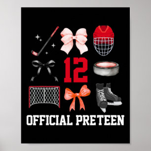 12th Birthday Girl Coquette Bow Hockey Sports 12 Y Poster
