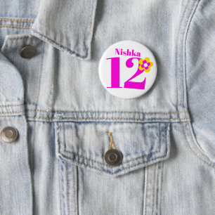 12th Birthday girls pink button/badge 2 Inch Round Button