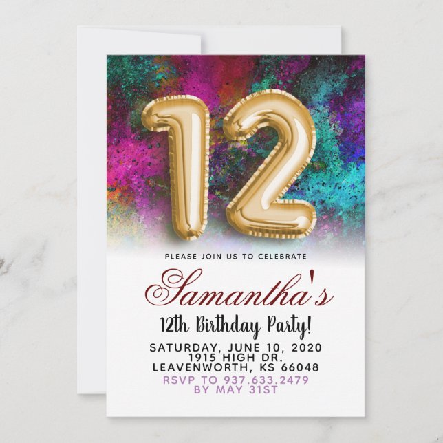 12th Birthday Gradient Invitation (Front)