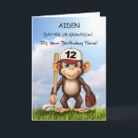 12th Birthday Grandson Personalize Baseball Monkey Card<br><div class="desc">Celebrate your grandson’s 12th birthday in a special way with this personalized baseball card! A fun-loving monkey, holding a bat and glove, brings playful energy to the design, making it perfect for a baseball fan. Add his name to the front for a custom touch that makes this keepsake even more...</div>