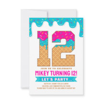 12th Birthday Ice Cream Drip Invitation