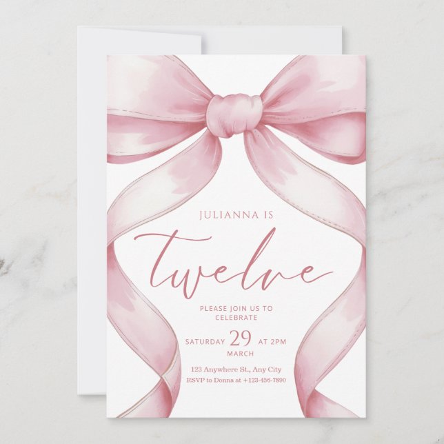 12th Birthday Invitation Pink Coquette Invite Girl (Front)