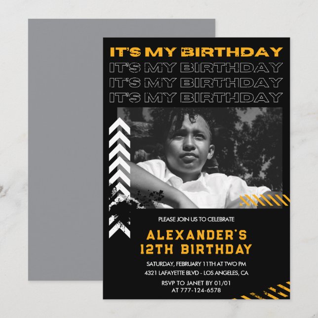 12th birthday invitations boy Photo Spray paint (Front/Back)