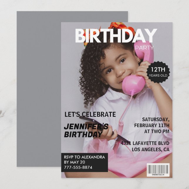 12th birthday invitations for her Magazine Cover (Front/Back)