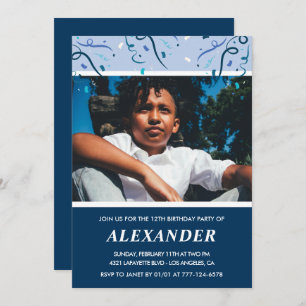 12th birthday invitations Photo Navy Blue