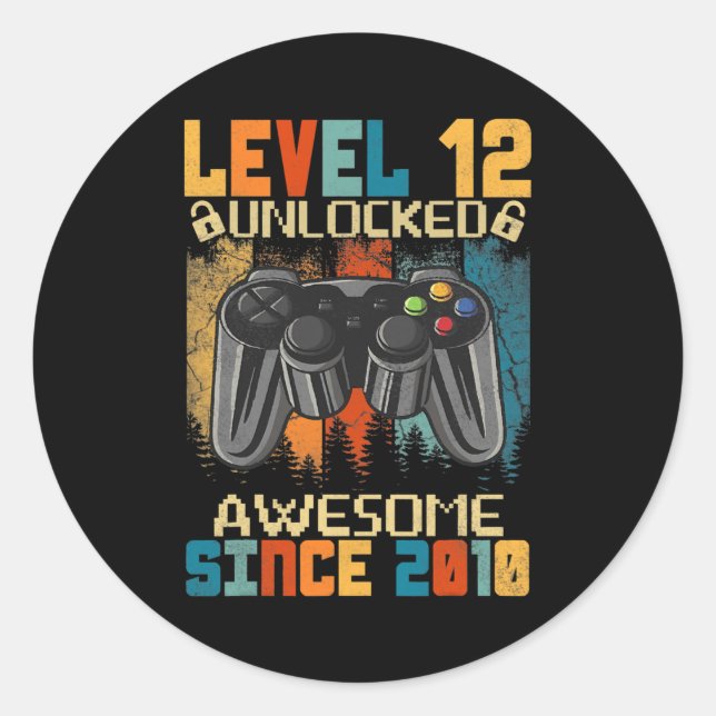 12th Birthday Level 12 Unlocked Awesome 2010 Classic Round Sticker (Front)