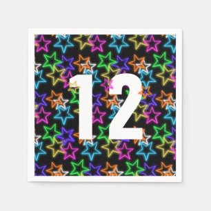 12th Birthday Neon Stars On Black  Napkin