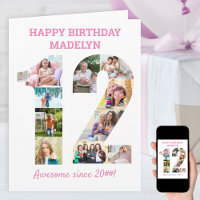 12th Birthday Number 12 Pink Photo Collage Card