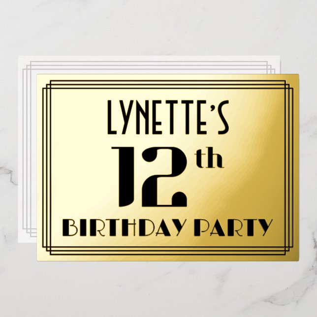12th Birthday Party: Art Deco Look “12” and Name (Front/Back)