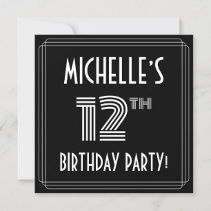 12th Birthday Party: Art Deco Style w/ Custom Name Invitation