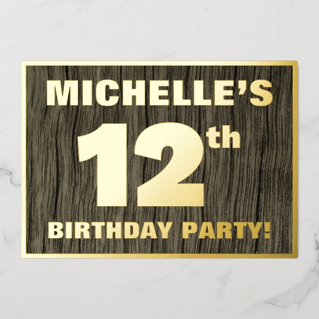 12th Birthday Party: Bold, Faux Wood Grain Pattern (Front)