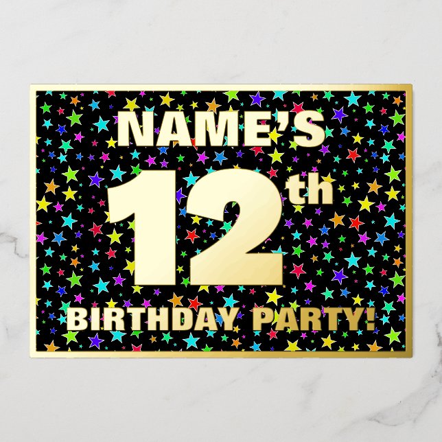 12th Birthday Party — Fun, Colourful Stars Pattern (Front)