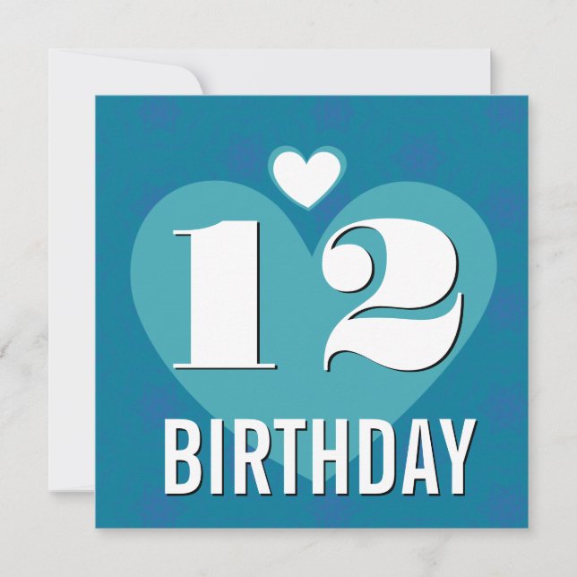 12th Birthday Party Hearts Aqua V22 Invitation (Front)