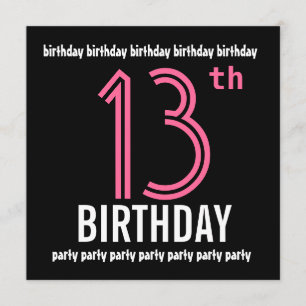 12th Birthday Party Invitation Template Pink Black