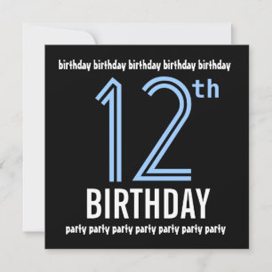 12th Birthday Party Modern Blue and Black W691 Invitation