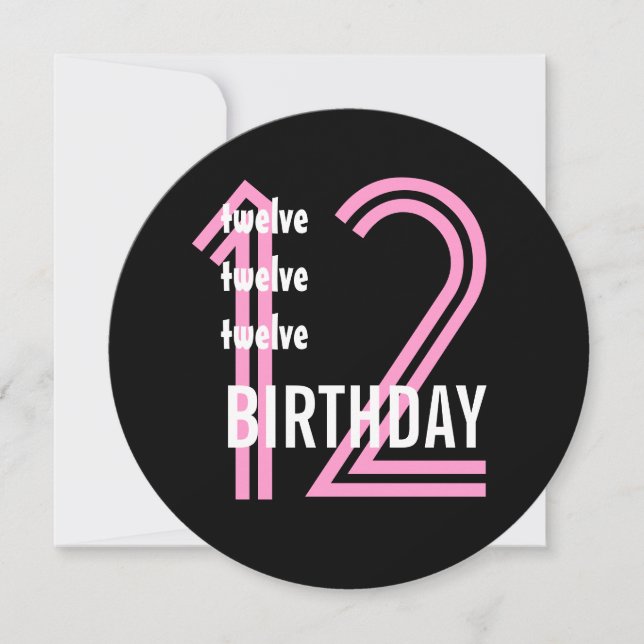 12th Birthday Party Modern Pink and Black W689B9 Invitation (Front)