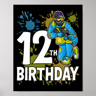 12th Birthday Party Paintll Player Gamer 12 Years  Poster