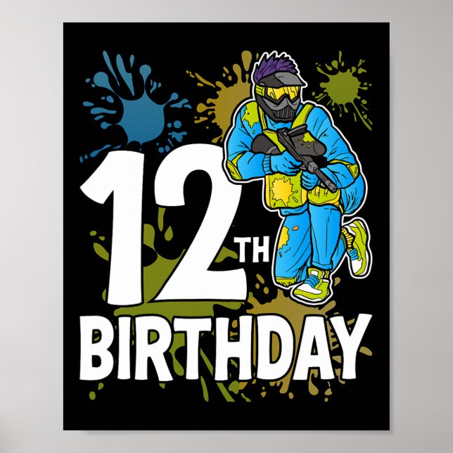 12th Birthday Party Paintll Player Gamer 12 Years  Poster (Front)