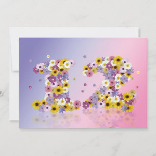 12th Birthday party, with flowered letters Invitation