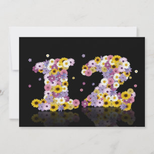 12th Birthday party, with flowered letters Invitation