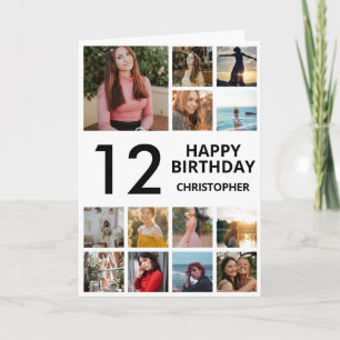 12th Birthday Photo Collage 13 Photos Black White Card