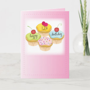 12th Birthday Pink Cupcakes Card