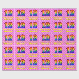 12th Birthday: Pink Stripes & Hearts, Rainbow # 12 Wrapping Paper
