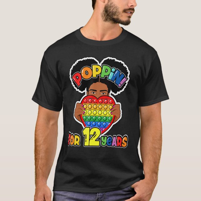 12th Birthday Pop It Fidget African American Kids  T-Shirt (Front)