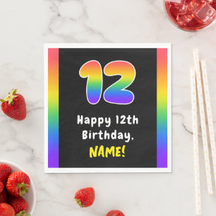 12th Birthday: Rainbow Spectrum # 12, Custom Name Napkin