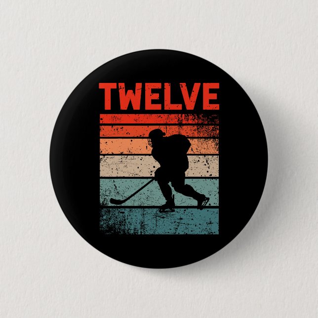 12th Birthday Retro Ice Hockey 12 Years Old Boy Gi 2 Inch Round Button (Front)