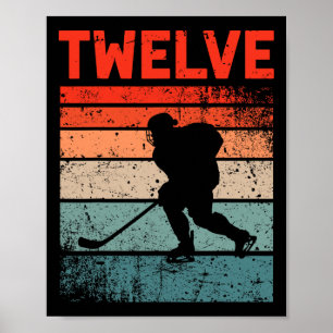 12th Birthday Retro Ice Hockey 12 Years Old Boy Gi Poster