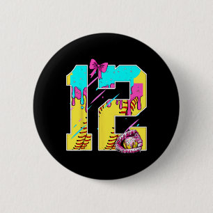 12th Birthday Softll Ice Cream Drip Bow 12 Years K 2 Inch Round Button
