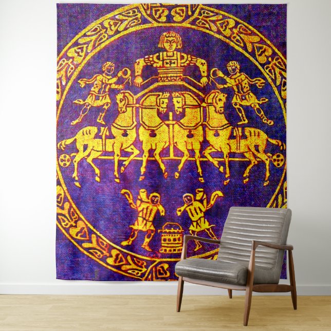 12th century medieval horseman and soldiers print tapestry (In Situ)