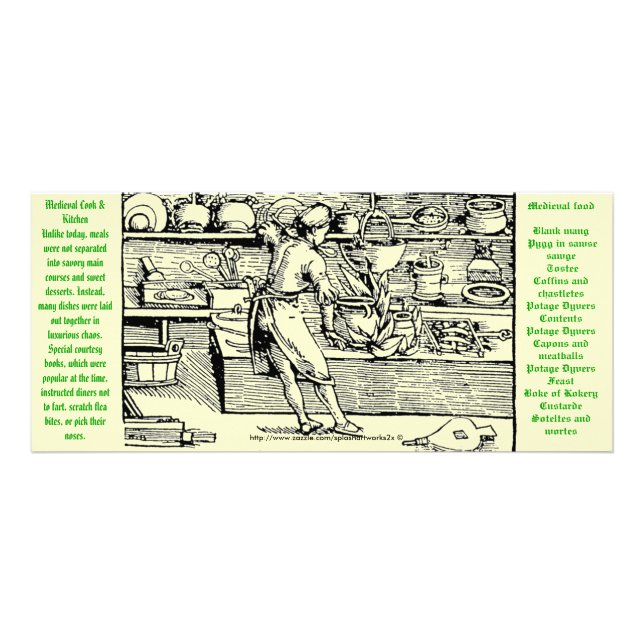 "12th century  Medieval Kitchen and Cook-Rack Card (Front)