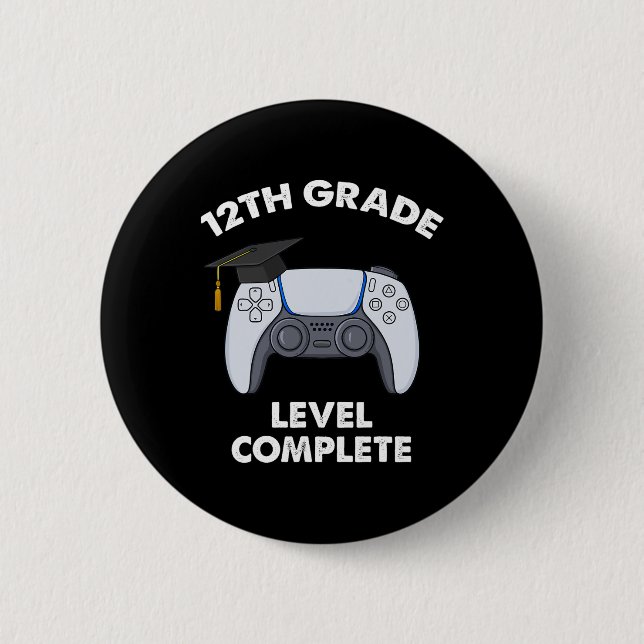 12th Grade Level Complete Graduation Gamer Boys Sc 2 Inch Round Button (Front)