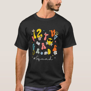 12th Grade Squad Teacher Student Retro Groovy Back T-Shirt