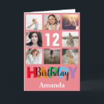 12th Happy Birthday Photo Collage Modern Pink Card<br><div class="desc">12th Happy Birthday Photo Collage Modern Pink Card with personalized name. For further customization,  please click the "Customize it" button and use our design tool to modify this template.</div>