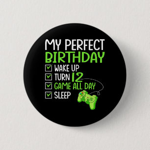 12th Perfect Birthday Boys Gaming 12 Years Old Gif 2 Inch Round Button
